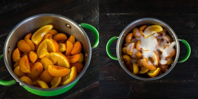 Džem od marelica i naranči: voće, sipati šećer