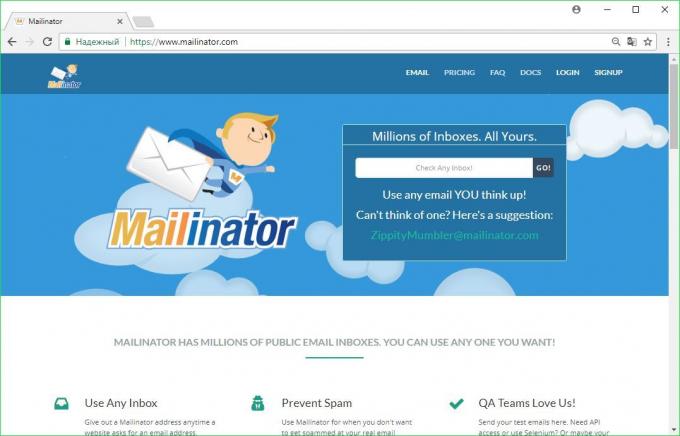 Privremena E-mail: Mailinator