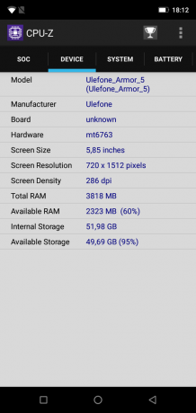 Oklop Ulefone 5: CPU-Z