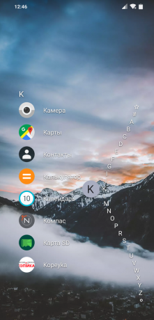 Pokretač za Android Niagara Launcher: abeceda može biti prikazan na desnoj val