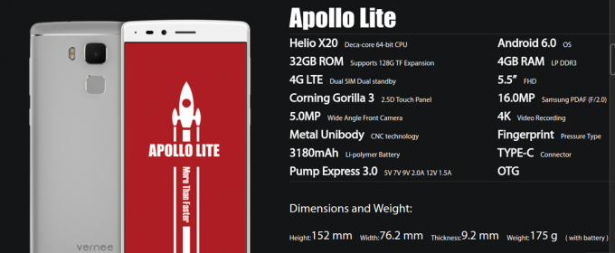 Apollo Lite: tehnička harketeristiki