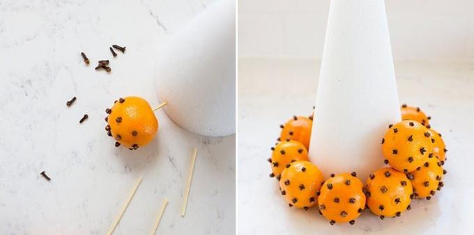 Kako ukrasiti stol za doček Nove godine: mandarina stablo