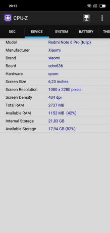 Pregled Xiaomi redmi Napomena 6 pro: CPU-Z (nastavak)
