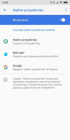 Postavite telefon na operativnom sustavu Android: Uključite „Search Device”