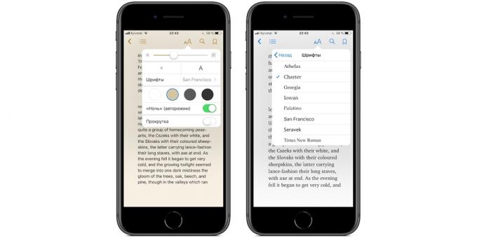 iBooks na iPhone i iPad: Izgled postavka