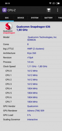 Pregled Xiaomi redmi Napomena 6 pro: CPU-Z