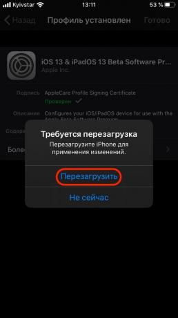 Kako instalirati iOS 13 na iPhone: potvrditi preuzimanje i instalaciju Profile