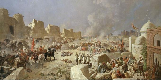 Povijest Ruskog Carstva: "Ulazak ruskih trupa u Samarkand 8. lipnja 1868.", slika Nikolaja Karazina.