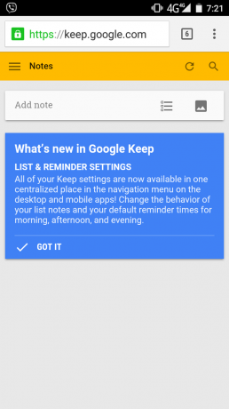 Google Keep: ažuriranje