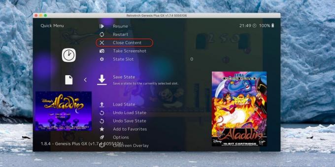 Kako se koristi Retroarch: Kliknite Zatvori sadržaj