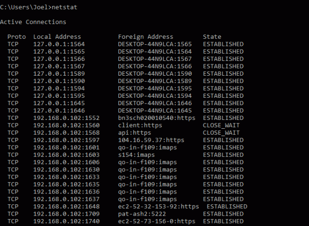 konzola naredbe: netstat