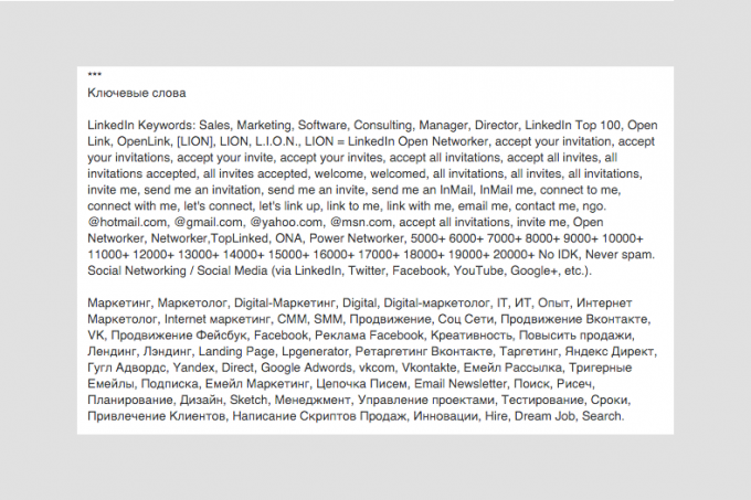 Ključne riječi na LinkedIn