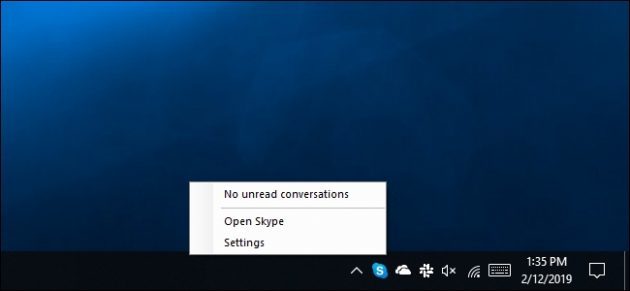 Skype UWP program ne predviđa izbornik „Quit Skype»