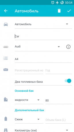 Drivvo za Android: podaci