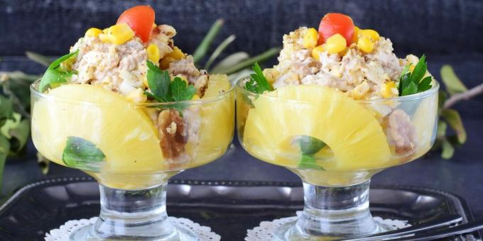 jednostavan recept za salatu s orasima, ananasom i piletinom