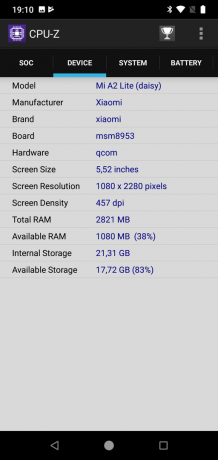 Xiaomi Mi A2 Lite: CPU-Z