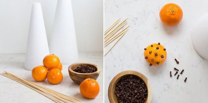 Kako ukrasiti stol za doček Nove godine: mandarina stablo