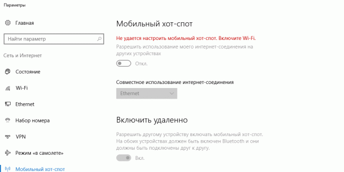 Što ako je „mobilni hotspot” na Windows 10 ne uključuje