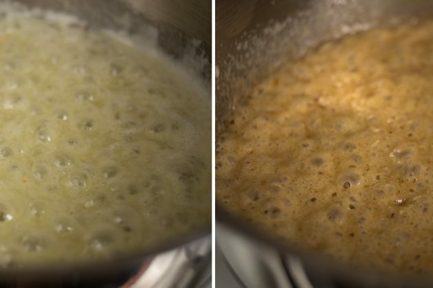Kako napraviti francuske palačinke: nakon 3-4 minute karamela će dobiti ugodnu zlatno smeđu nijansu