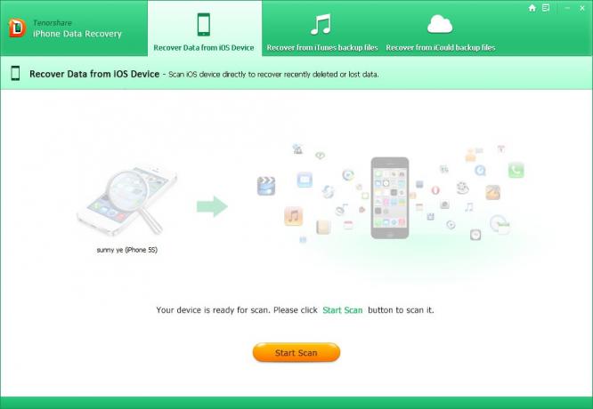 Tenorshare iPhone Data Recovery: Skeniranje početak