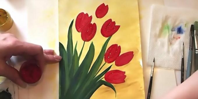 Kako nacrtati buket tulipana: prikazati ostatak pupova