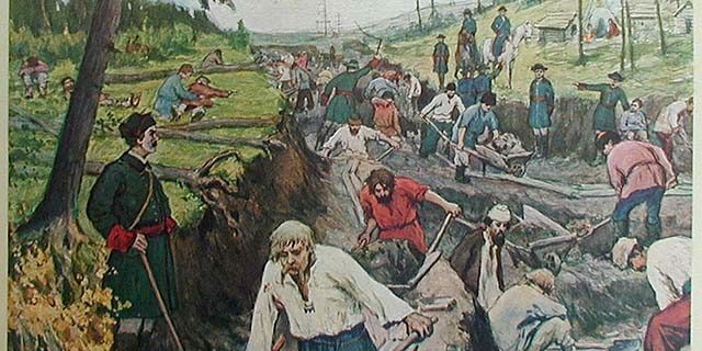 Povijest Ruskog Carstva: izgradnja kanala Ladoga, crtež Aleksandra Moravova i Ivana Sytina, 1910. 