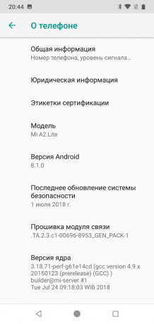 Xiaomi Mi A2 Lite: Sustav Verzija
