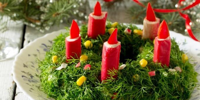 Božić salate: salata s rakovima štapovima „Božić vijenac”