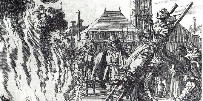 Inkvizicija u srednjem vijeku: "Spaljivanje nizozemske anabaptistice iz 16. stoljeća Anneken Hendrix, optužena za herezu", gravura Jan Leuken