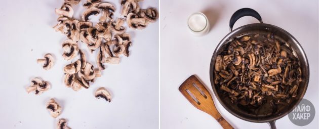 Kolač za palačinke: pirjajte gljive, luk i češnjak