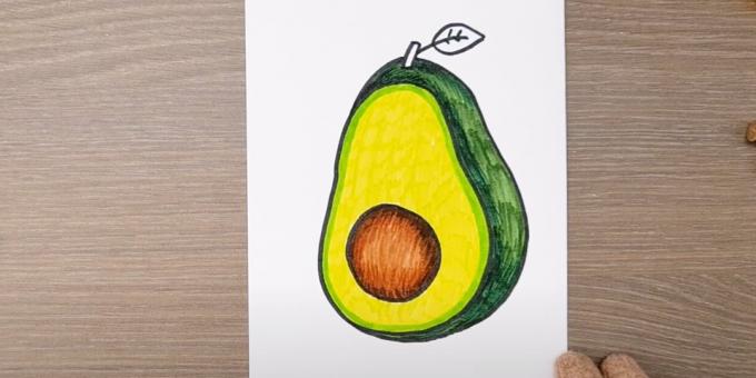 Kako nacrtati avokado: obojite košticu i bočnu stranu voća