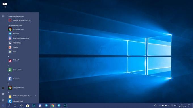 Kako ubrzati Windows 10. Istovariti „Start” izbornika