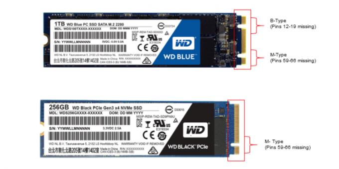 Što je bolje SSD: SSD M.2 c tipku B + M (gornji) i SSD M.2 s ključnim M (dno)