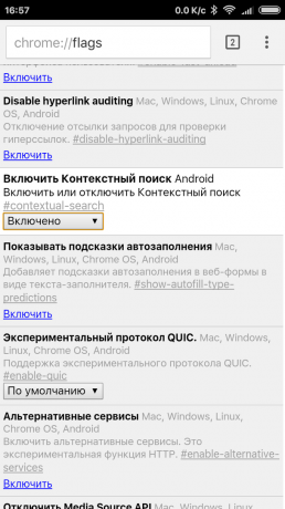 Google Chrome za Android postavke eksperimentalnih
