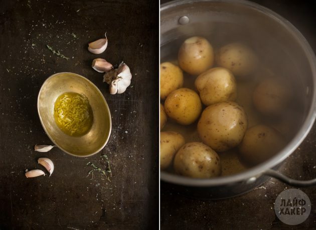 Kako peći krumpir u pećnici: Skuhajte krumpir i skuhajte ulje od češnjaka