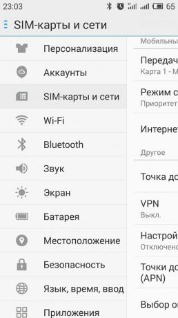 Kako distribuirati Internet sa Android-smartphone: otvorite «SIM kartice i dio mreže”