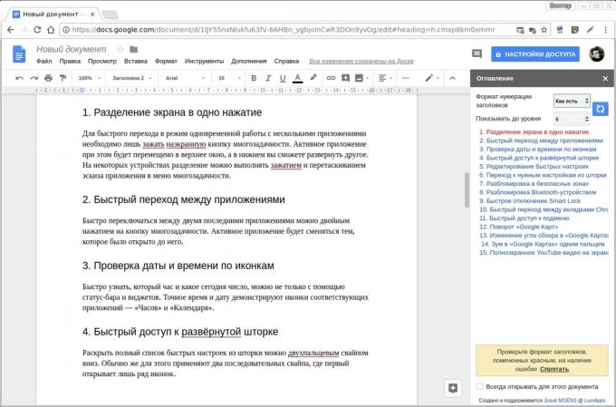Google dokumenti dodaci: Sadržaj