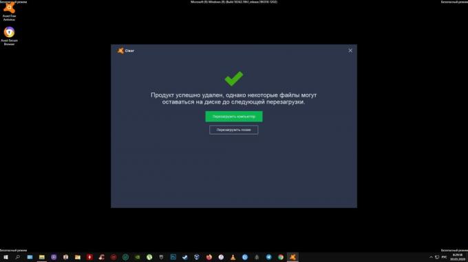 Kako u potpunosti deinstalirati Avast: kliknite "Ponovo pokreni računalo"