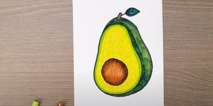 Kako nacrtati avokado: zasjenite peteljku i list
